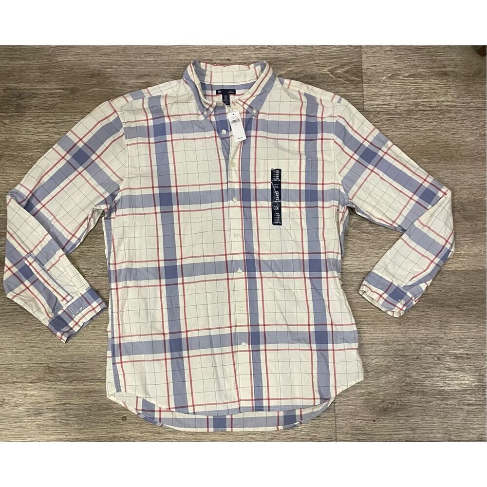 Gap Men’s XXL Slim Fit White and Blue Striped Dress Casual Button Down New